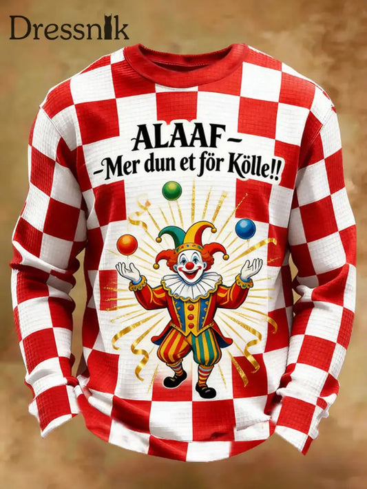 Herren-Clown-Clown-Print-Lässige Waffel-Langarm-T-Shirt Rot / S