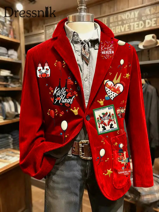 Herren Cologne Carnival Print Casual Anzüge Rot / S