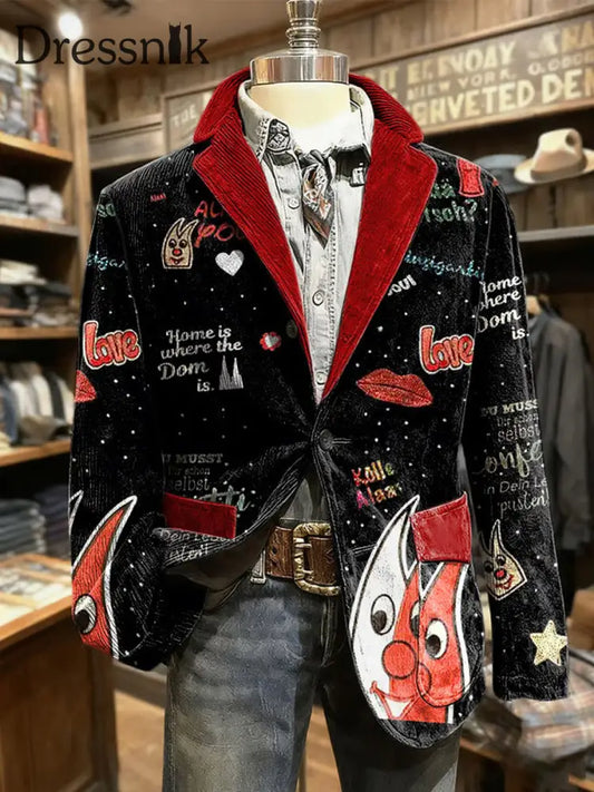 Herren Cologne Carnival Print Casual Anzüge Schwarz / S