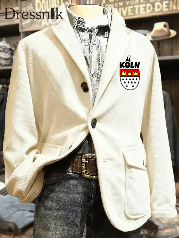 Herren Cologne Carnival Print Cord Freizeit jacke Weiß / S