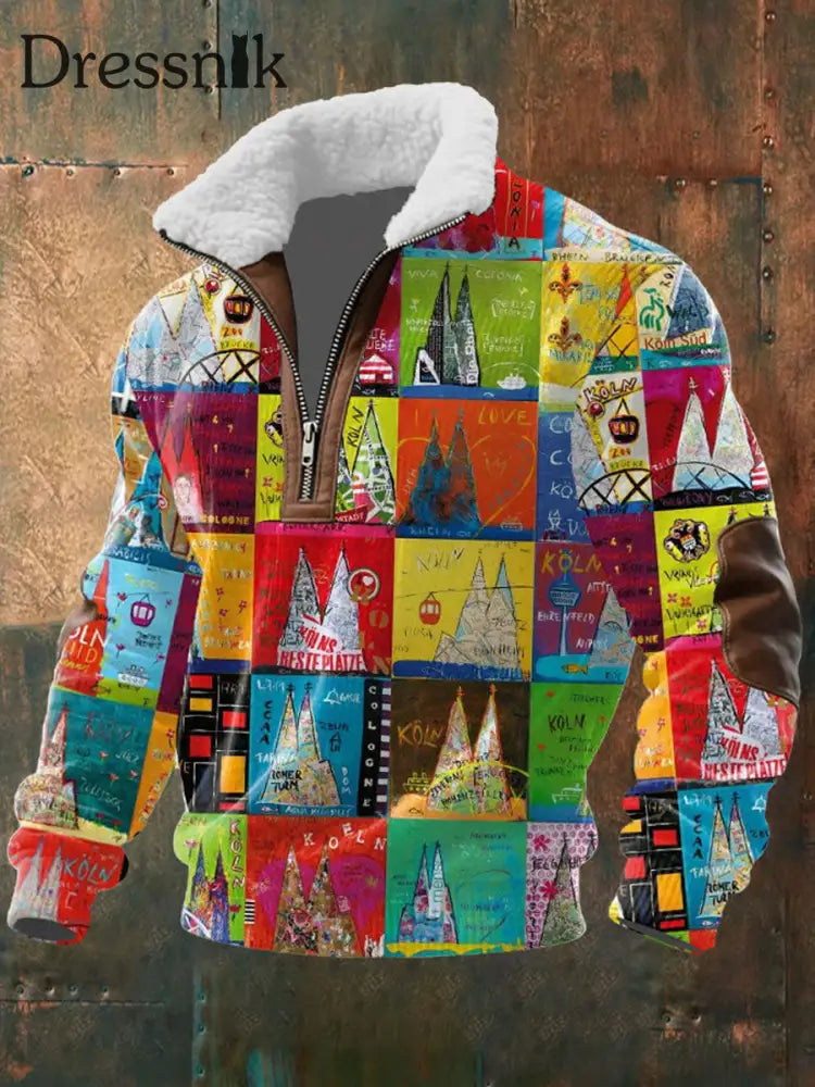 Herren Cologne Carnival Print Stricks toff Reiß verschluss Pelz kragen Hoodie als bild / S