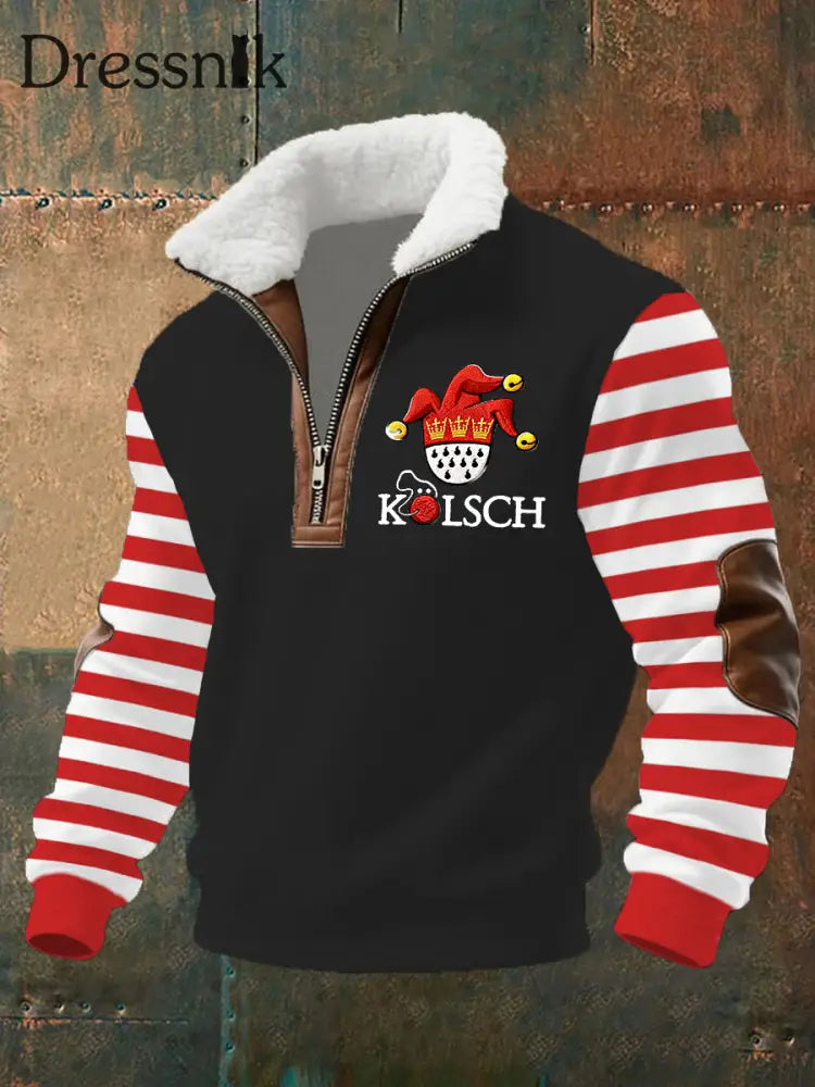 Herren Cologne Carnival Print Stricks toff Reiß verschluss Pelz kragen Hoodie Schwarz / S