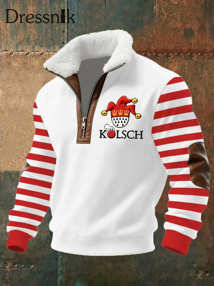 Herren Cologne Carnival Print Stricks toff Reiß verschluss Pelz kragen Hoodie Weiß / S