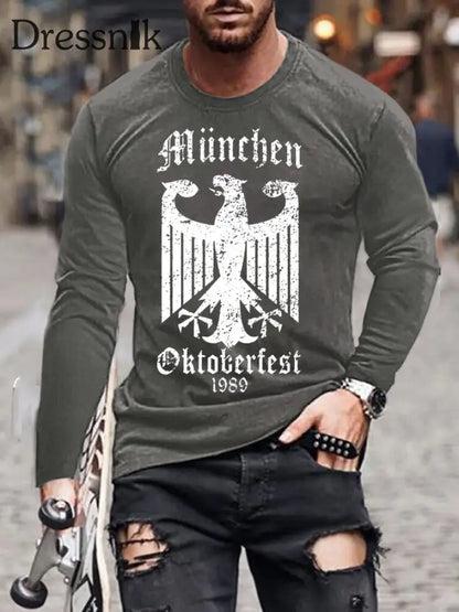 Herren CrewGerman Oktoberfest in München Langarm T-Shirt gedruckt Grau / S