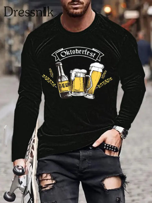 Herren CrewGerman Oktoberfest in München Langarm T-Shirt gedruckt Schwarz / S