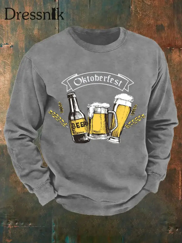 Herren CrewGerman Oktoberfest in München Print Sweatshirt Grau / S