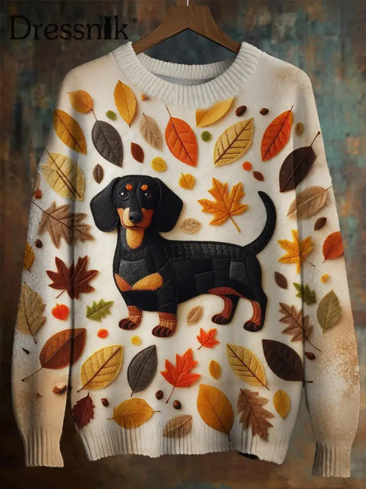 Herren Dackel Ahornblatt Imitation Pullover als bild / S