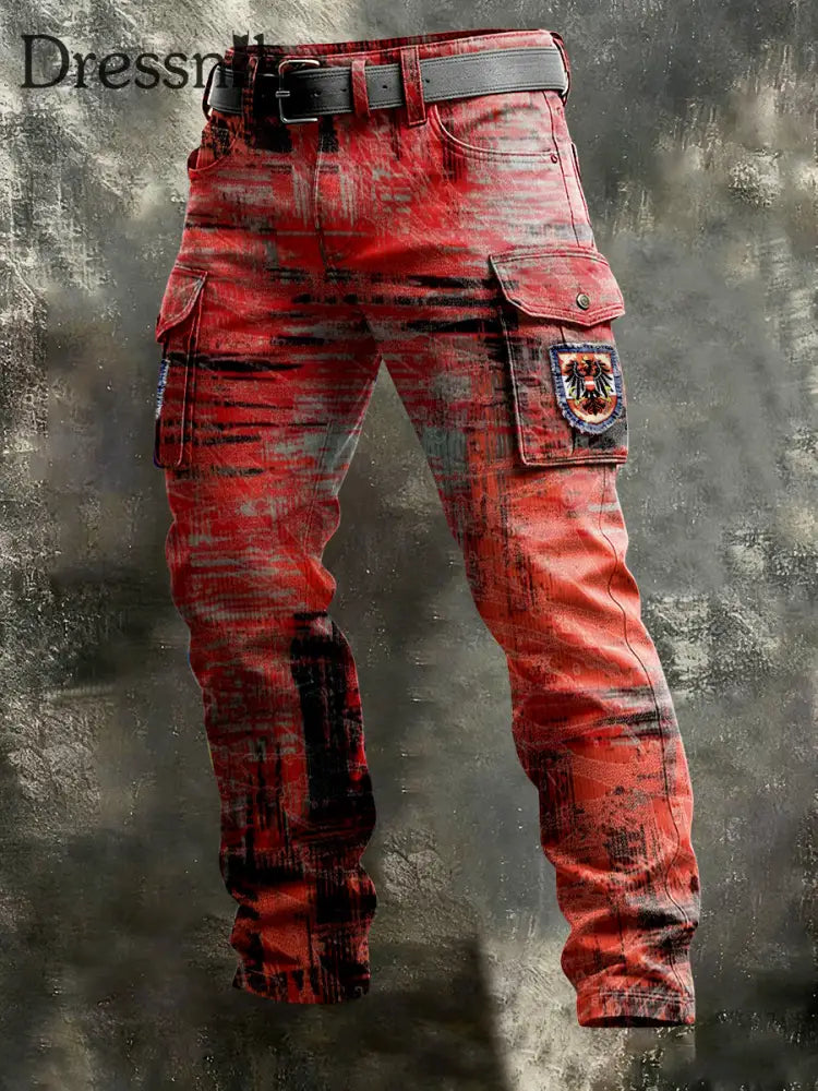 Herren-Damen-Rot-Vintage-Adler-Flagge mit lässiger Hose Rot / S