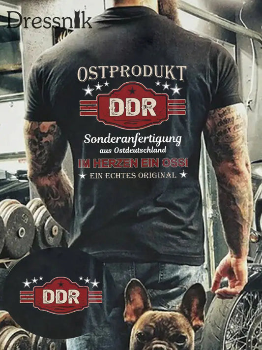 Herren-DDR-bedrucktes Kurzarm-T-Shirt Dunkelgrau / S
