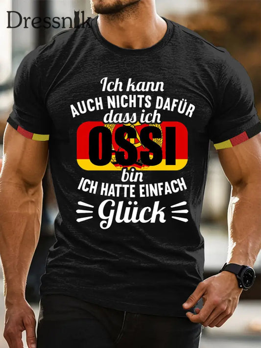 Herren DDR Ost deutschland bedrucktes Kurzarm-T-Shirt Schwarz / S