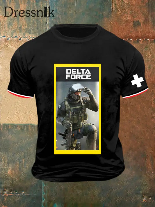 Herren Delta Force Print Vintage Mode Kurzarm T-Shirt Schwarz / S