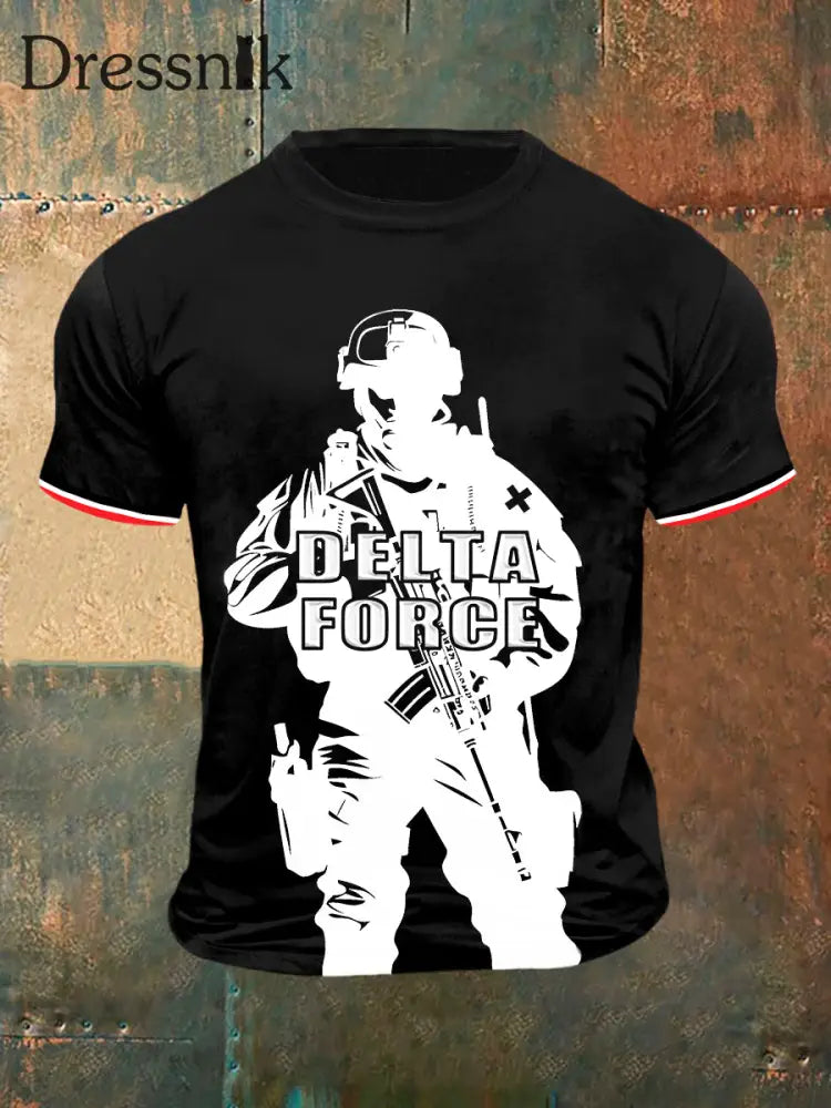 Herren Delta Force Print Vintage Mode Kurzarm T-Shirt Schwarz / S