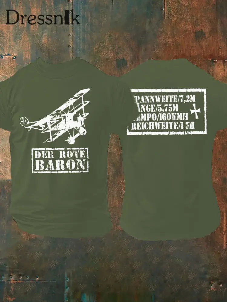 Herren Der Rote Baron Tshirt Richhofen Wort krieg Deutsches Reich T-Shirt Armee grün / S