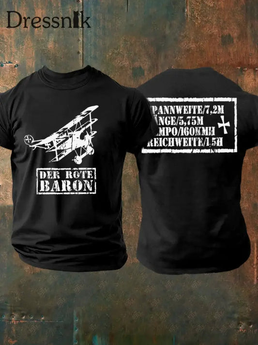 Herren Der Rote Baron Tshirt Richhofen Wort krieg Deutsches Reich T-Shirt Schwarz / S