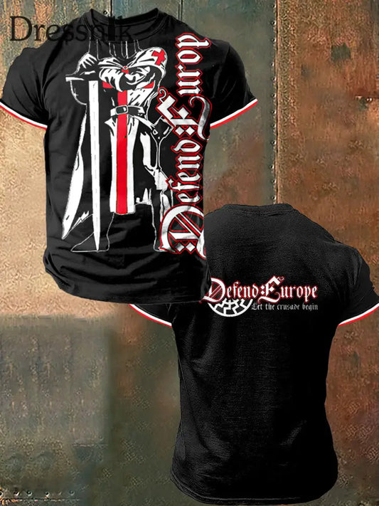 Herren Deutsch orden sritter Print Vintage Mode Kurzarm T-Shirt Schwarz / S