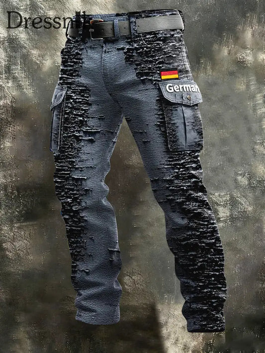 Herren deutsche Flagge Druck lässige Arbeits hose Dunkelgrau / S