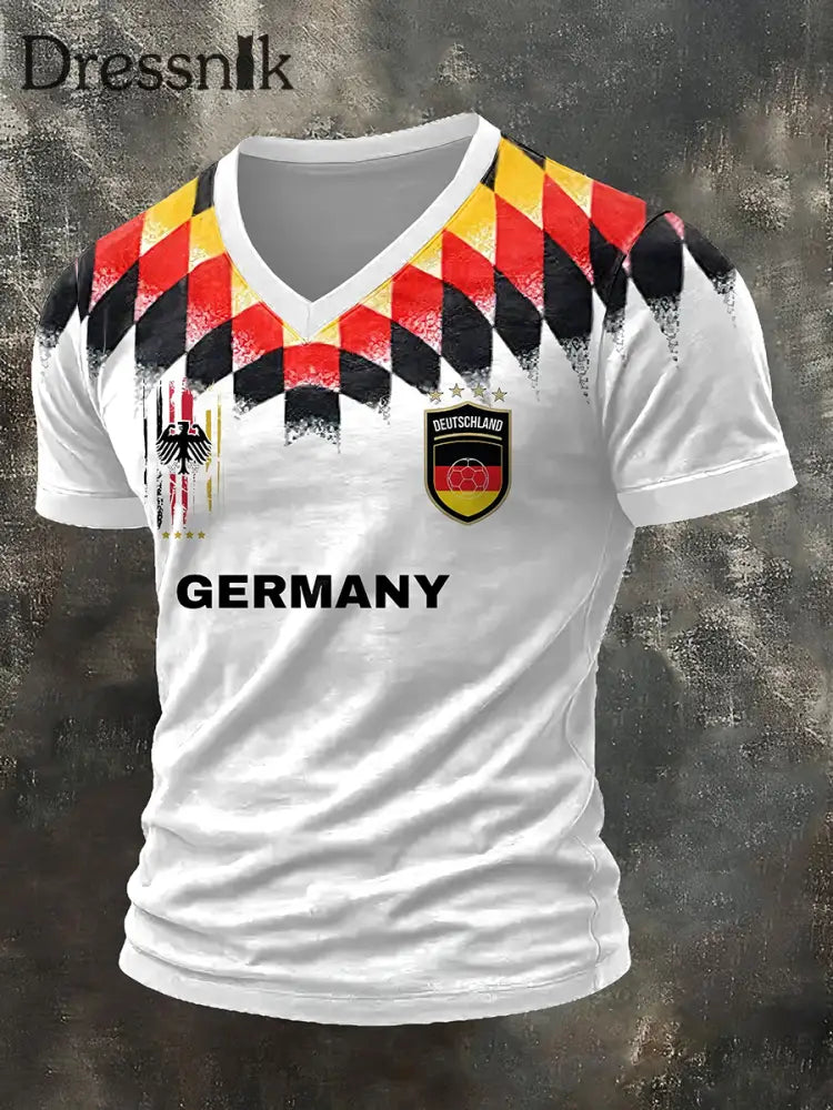 Herren Deutsche WM 2026 T-Shirt mit V-Ausschnitt Weiß / S