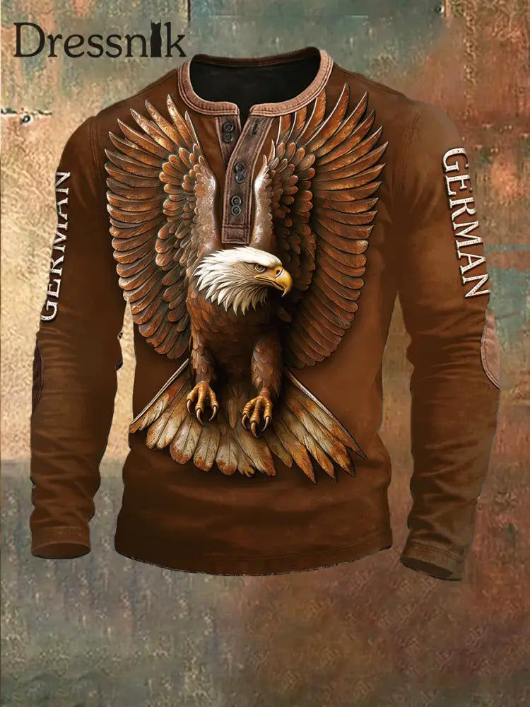 Herren Deutscher Adler 3D-gedrucktes Kaffee farbiges Patchwork Sweatshirt Kaffee / S