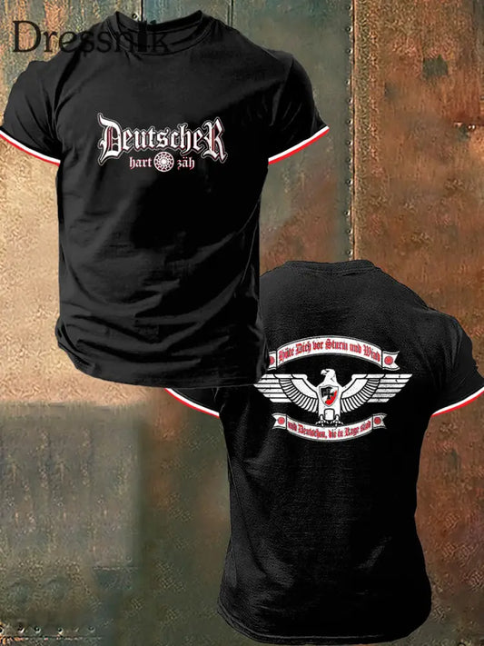 Herren Deutscher Druck Vintage Mode Kurzarm T-Shirt Schwarz / S