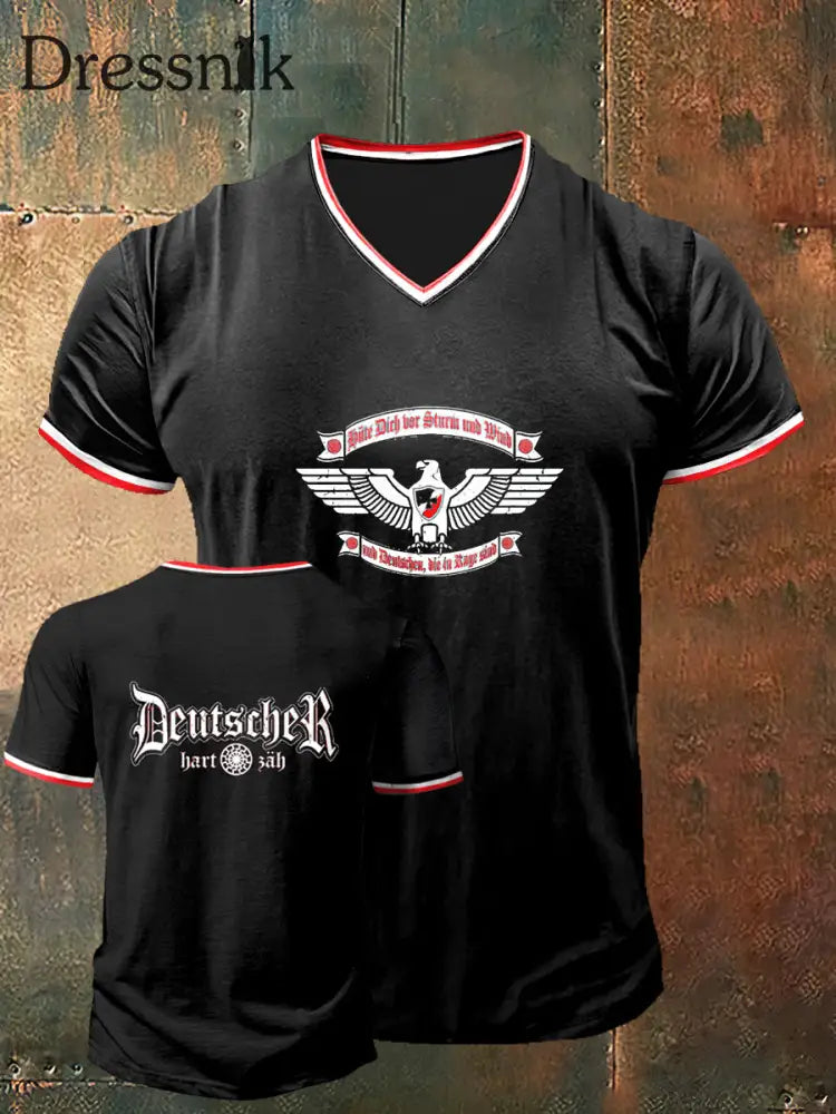 Herren Deutscher Reichs adler gedruckt Vintage Mode Kurzarm V-Ausschnitt T-Shirt Schwarz / S