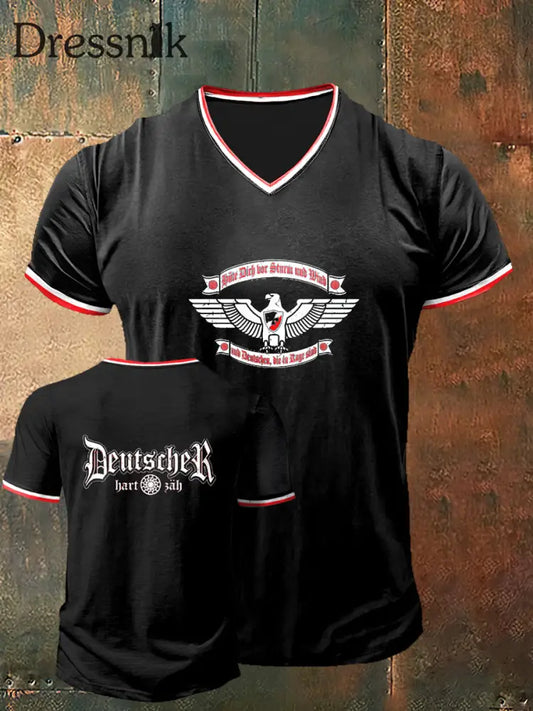 Herren Deutscher Reichs adler gedruckt Vintage Mode Kurzarm V-Ausschnitt T-Shirt Schwarz / S