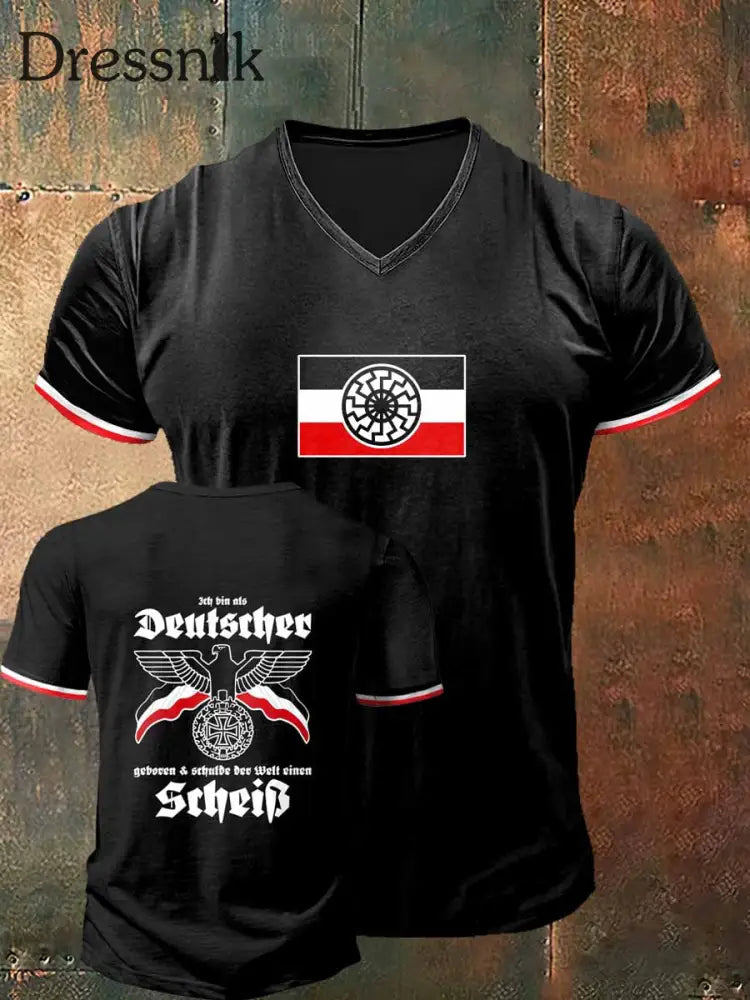 Herren Deutscher Scheib bedrucktes Vintage Mode Kurzarm T-Shirt mit V-Ausschnitt Schwarz / S