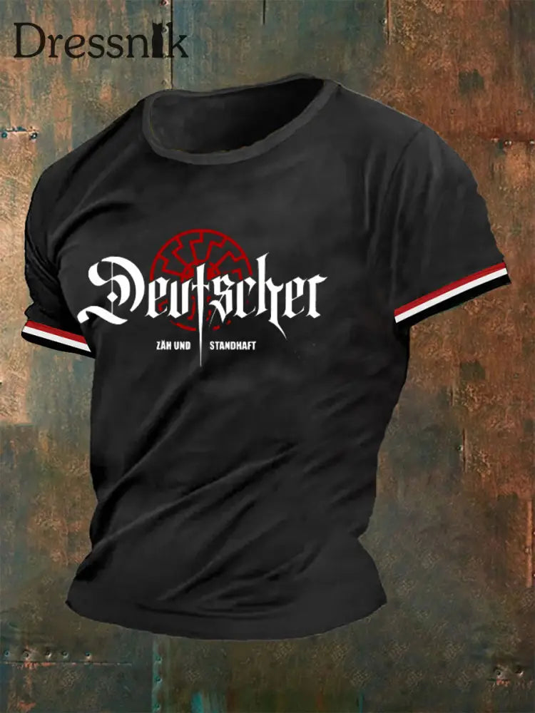 Herren Deutscher Zäh Und Standhaft Bedrucktes Kurzarm-T-Shirt Schwarz / S