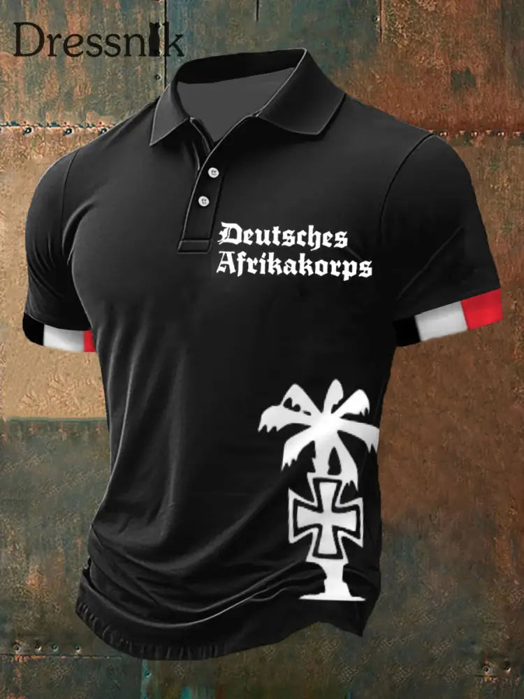 Herren Deutsches Afrika korps Bedrucktes Kurzarm-Polos hirt Schwarz / S