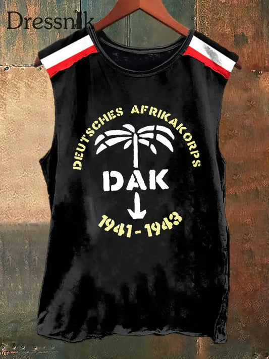 Herren Deutsches Afrika korps Print Vintage Mode Ärmelloses Tank Top Schwarz / S