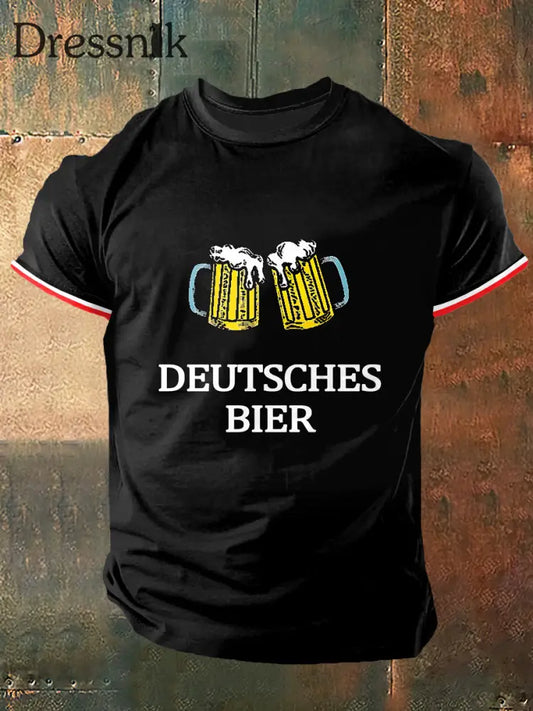 Herren Deutsches Bier Print Vintage Mode Kurzarm T-Shirt Schwarz / S