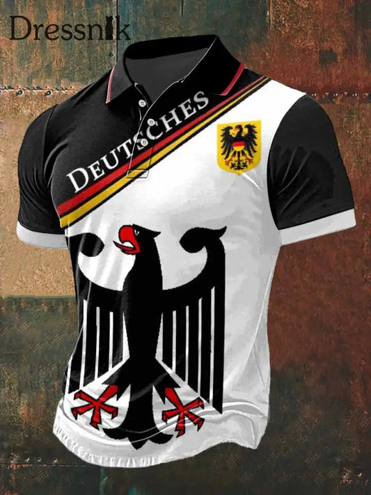 Herren Deutsches Print Polo Hals Kurzarm T-Shirt bunt / S