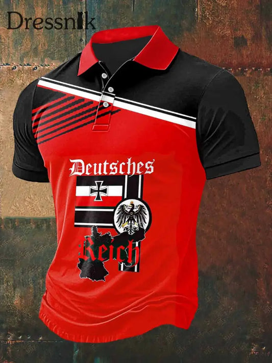 Herren Deutsches Print Polo Hals Kurzarm T-Shirt bunt / S