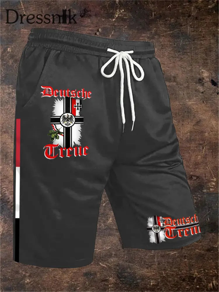 Herren Deutsches Reich bedruckte Hosen Shorts Dunkelgrau / S