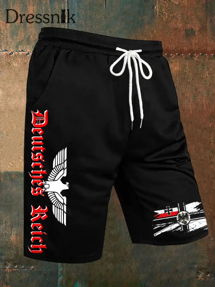 Herren Deutsches Reich Print Freizeit shorts Schwarz / S