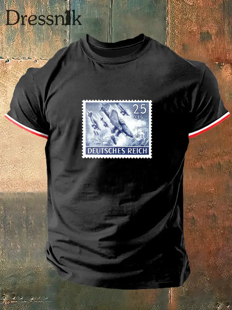 Herren Deutsches Reich Print Vintage Mode Kurzarm T-Shirt Schwarz / S