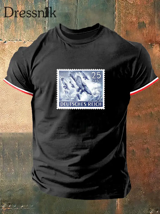 Herren Deutsches Reich Print Vintage Mode Kurzarm T-Shirt Schwarz / S