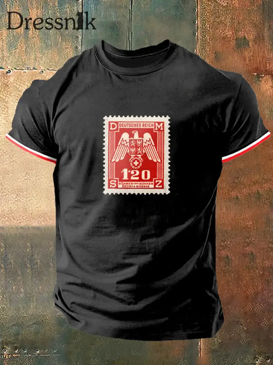 Herren Deutsches Reich Print Vintage Mode Kurzarm T-Shirt Schwarz / S
