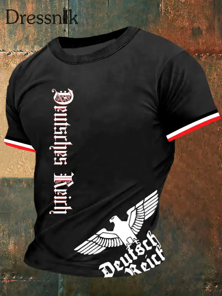 Herren Deutsches Reich Print Vintage Mode Kurzarm T-Shirt Schwarz / S