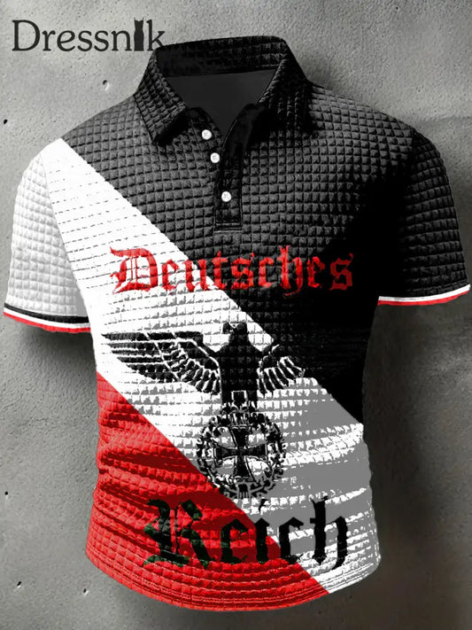 Herren Deutsches Reich Print Waffel Polo Hals Kurzarm T-Shirt bunt / S