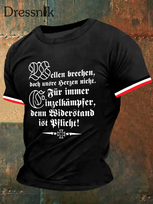 Herren Deutschland 14 Wörter Print Vintage Mode Kurzarm T-Shirt Schwarz / S