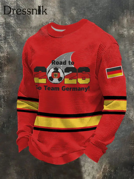 Herren Deutschland 2026 Fußball Team Unterstützer Print Waffel Sweatshirt Rot / S