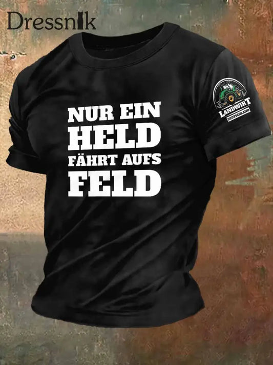 Herren Deutschland Bauer Print Vintage Mode Kurzarm T-Shirt Schwarz / S