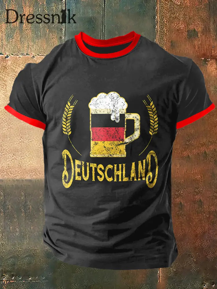 Herren Deutschland Bier Print Vintage Mode Kurzarm T-Shirt Dunkelgrau / S