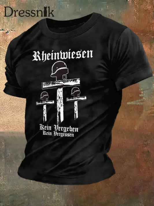 Herren Deutschland Cross Print Vintage Mode Kurzarm T-Shirt Schwarz / S