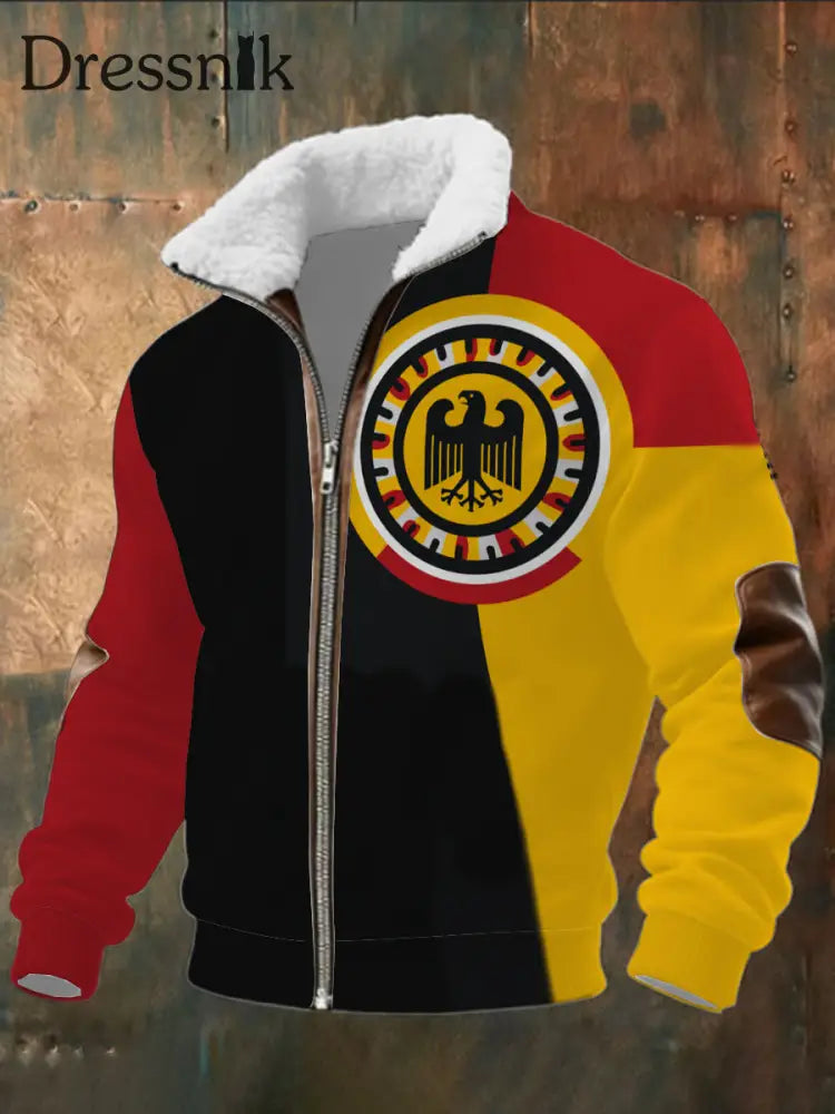 Herren Deutschland Flagge Adler Print Sherpa-Gelinierte Zip Jacke mehrfarbig / S