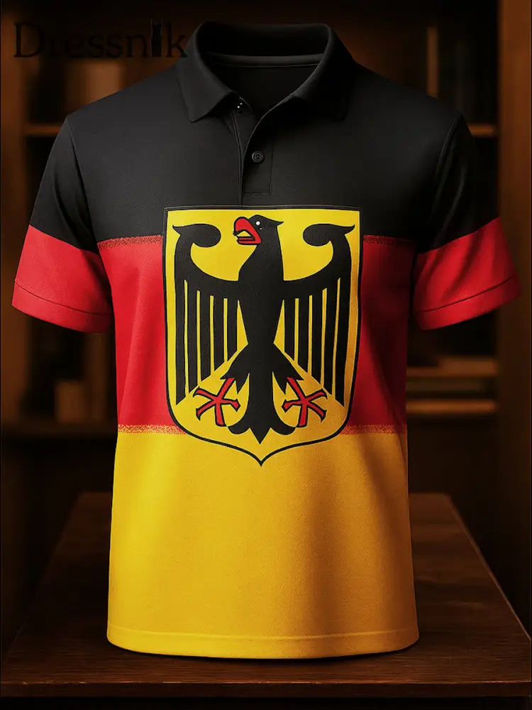 Herren Deutschland Flagge Bedruckt Athletisches Retro-Stil V-Ausschnitt kurze Ärmel Polo-Shirt A / S