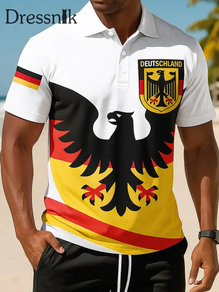 Herren Deutschland Flagge Bedruckt Athletisches Retro-Stil V-Ausschnitt kurze Ärmel Polo-Shirt A / S