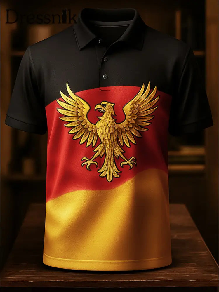 Herren Deutschland Flagge Bedruckt Athletisches Retro-Stil V-Ausschnitt kurze Ärmel Polo-Shirt A / S