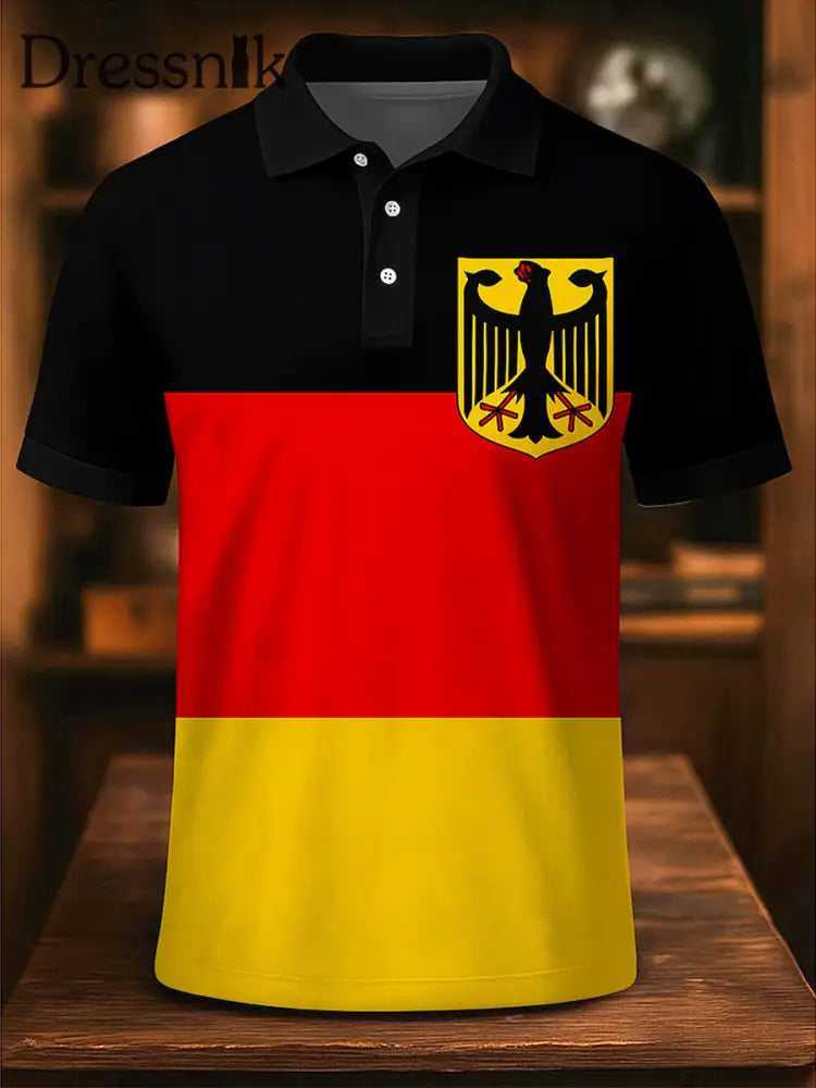 Herren Deutschland Flagge Bedruckt Athletisches Retro-Stil V-Ausschnitt kurze Ärmel Polo-Shirt A / S