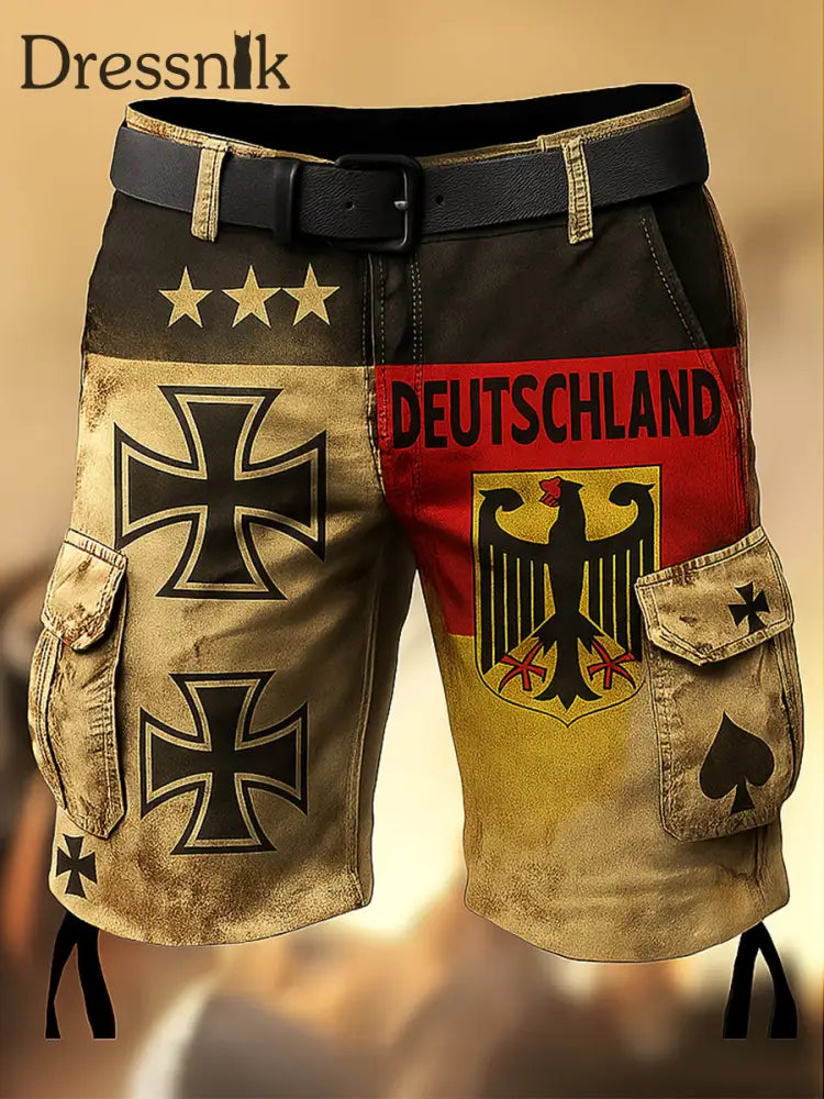 Herren Deutschland Flagge bedruckte Textur Kordel zug Tasche Freizeit-Cargo-Shorts A / M
